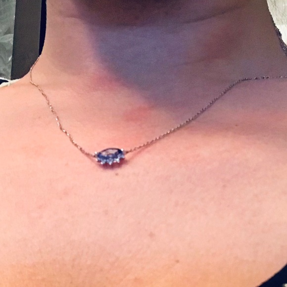 Solid 10K White Gold Tanzanite & Diamond Eye Necklace - Picture 10 of 10